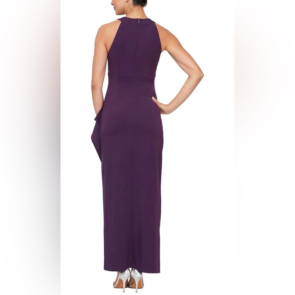 SLNY Women's Long Crepe Dress with Embellished Halter Neckline Size 10P - Picture 2 of 9
